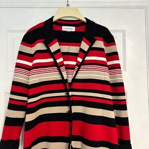 Calvin Klein Red and Black Blazer with Striking Stripes